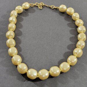 Monet Faux Pearl Choker Necklace Hand Knotted Champagne 18" Chunky Classic